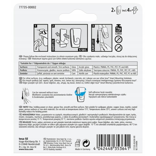 Haczyk dekoracyjny samoprzylepny TESA 1kg. ( 2sztuki) przezroczysty 77735-00002-00 TS