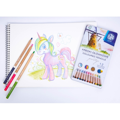 Kredki z drewna cedrowego 12 kolorów opakowanie metalowe 312117001 ASTRA PRESTIGE