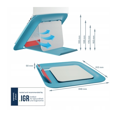 Zestaw Ergonomiczny stołek Ergo Cosy niebieski 65180061 + Podstawka pod laptopa Ergo Cosy niebieska