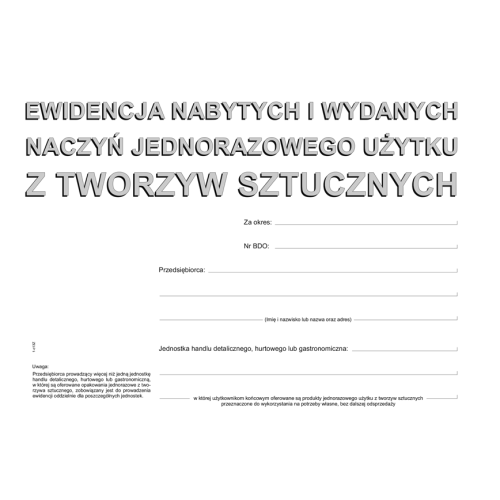 S-210-3 Ewidencja nabytych i wydanych naczyń jednorazowego użytku z tworzyw sztucznych MICHALCZYK I PROKOP