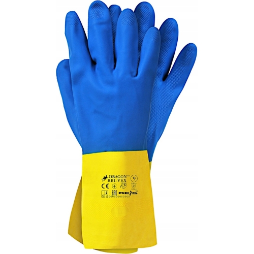 Rękawice REIS DRAGON RBI-VEX gumowe niebiesko-żółte roz.10/XL
