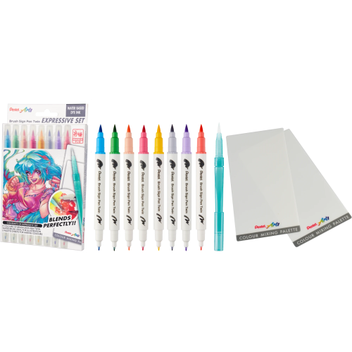 Pisak BRUSH SIGN PEN TWIN MANGA kpl.8szt. SESW30C-ST8MGPL PENTEL