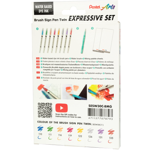 Pisak BRUSH SIGN PEN TWIN MANGA kpl.8szt. SESW30C-ST8MGPL PENTEL