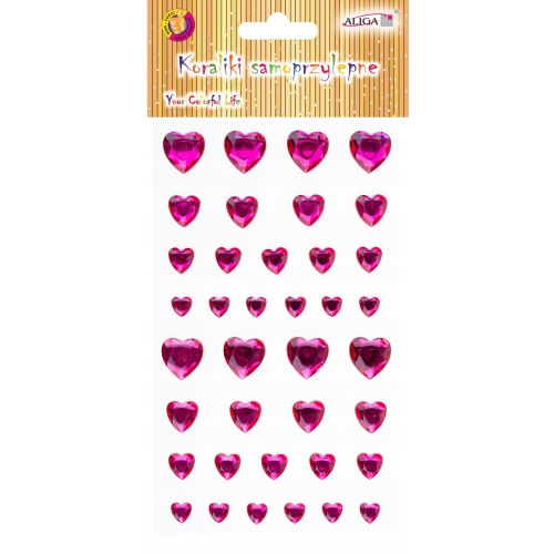 Dżety kryształki samoprzylepne mix rozmiarów serca 9,5x15,5cm JET-3231 ALIGA