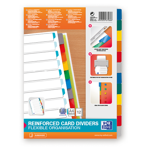 Przekładki kartonowe A4+ MYLAR 1-12 kolor ELBA 100204983