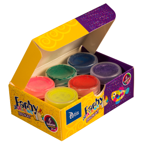 Farby plakatowe brokatowe 20ml. 6 kolorów KF003-A TETIS