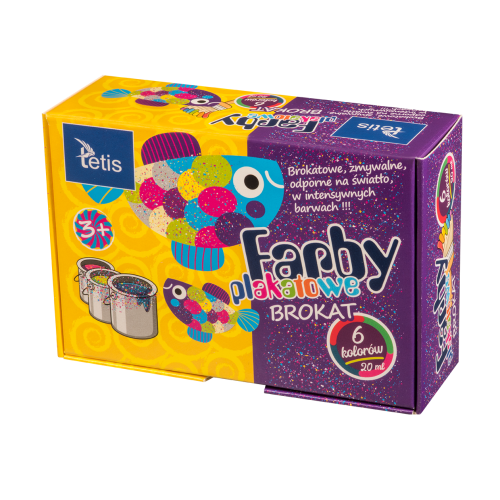 Farby plakatowe brokatowe 20ml. 6 kolorów KF003-A TETIS
