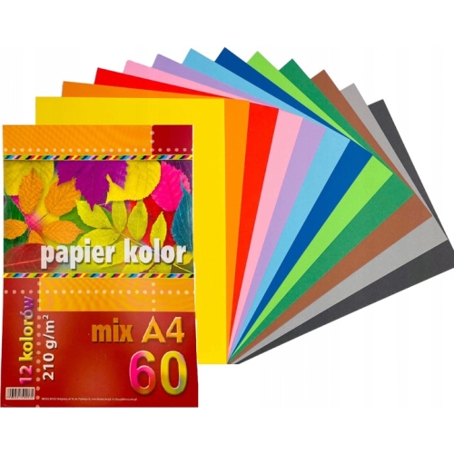 Papier A4 kolorowy mix 12 kol. 210g (60ark) KRESKA