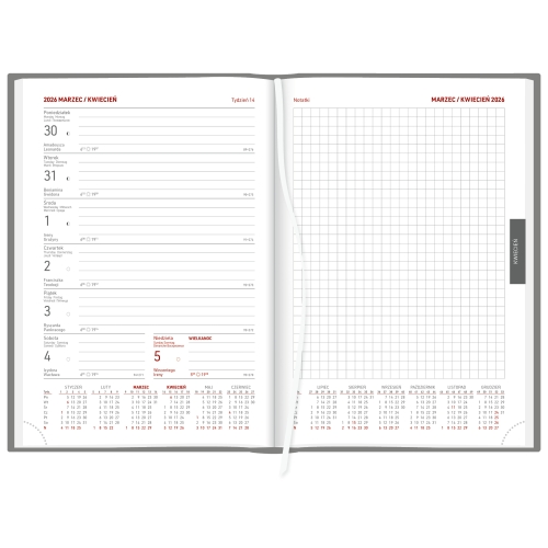 Kalendarz A5 Aluminium STANDARD tygodniowy z notesem p.biały 237 A5TNB granatowy Wokół Nas