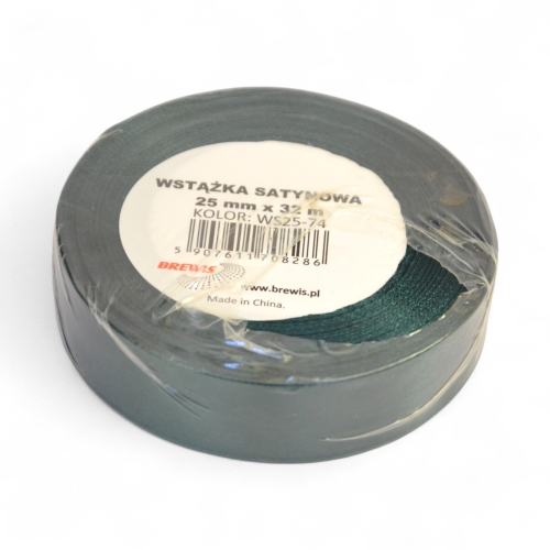 Wstążka satynowa 25mm/32m butelkowa zieleń WS25-74 BREWIS