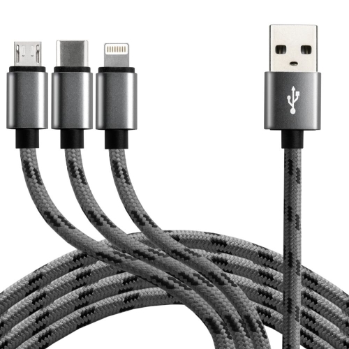 Kabel USB - USB-C/microUSB/Lightning EVERACTIVE 3w1 1,2m 2,4A pleciony czarny (CBB-1.2MCI)