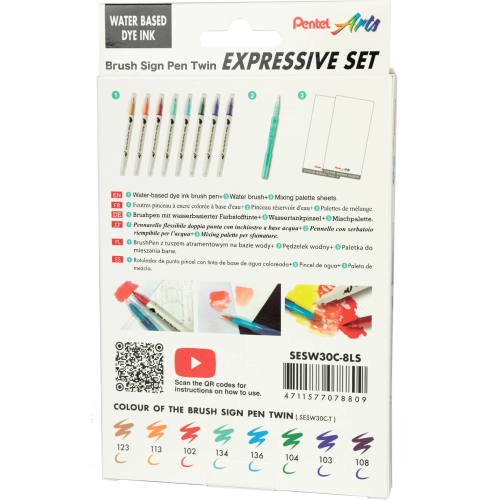 Pisak BRUSH SIGN PEN TWIN LANDSCAPE kpl. 8szt. SESW30C-8LS PENTEL
