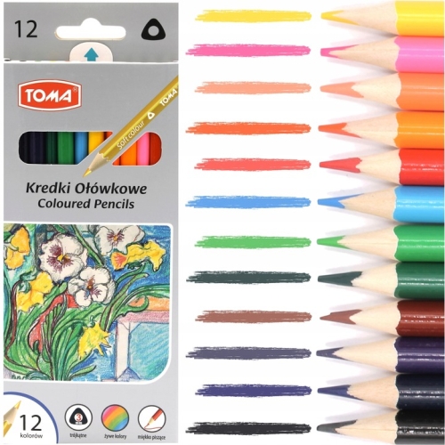 Kredki ołówkowe trójkątne 12 kolorów TO-544 TOMA
