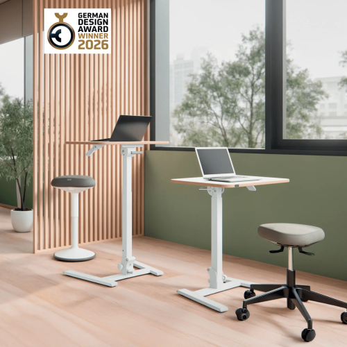 Biurko składane małe białe Leitz Ergo do pracy w pozycji siedzącej i stojącej 65880001