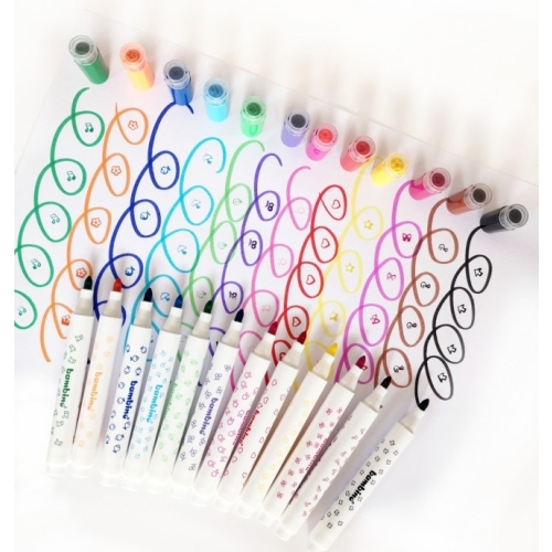 Flamastry dla dzieci ze stempelkami Zestaw 12 kolorów Pisaki Mazaki BAMBINO St.Majewski