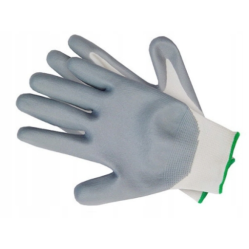 Rękawice REIS RTENI WS poliestrowe powlekane nitrylem biało-szare roz.8/M