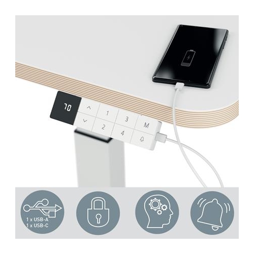 Biurko Leitz Ergo białe do pracy w pozycji siedzącej i stojącej obsługiwane elektronicznie 65340001