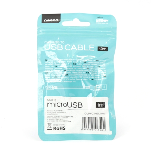 Kabel USB - microUSB OMEGA BAJA 1m 2A niebieski (44340)