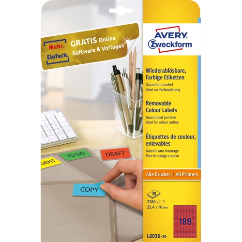 Etykiety ZF 10*25,4 6036czerw one (20) AVERY ZWECKFORM