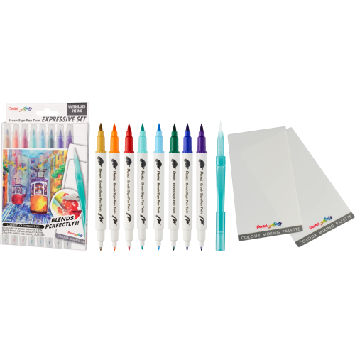 Pisak BRUSH SIGN PEN TWIN LANDSCAPE kpl. 8szt. SESW30C-8LS PENTEL