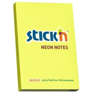 Bloczek STICK`N 76x51mm 100k żółty neon 21132