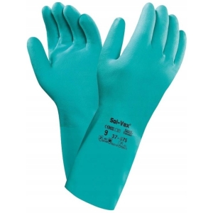Rękawice ANSELL SOLVEX nitrylowe antystatyczne chemoodporne zielone roz.9/L
