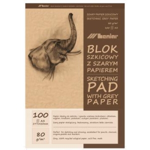 Blok szkicownik A3 100k 80g papier szary 90854 LENIAR