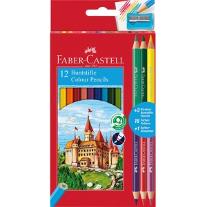 Kredki ZAMEK 12kol +3kredki dwustronne + temperówka 110312 FC FABER CASTEL