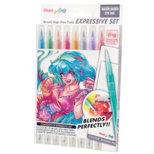 Pisak BRUSH SIGN PEN TWIN MANGA kpl.8szt. SESW30C-ST8MGPL PENTEL