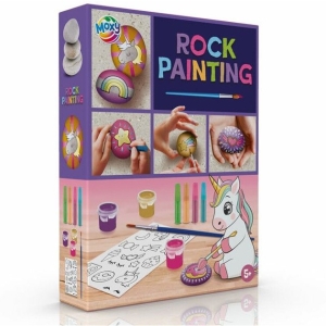 Zestaw do malowania kamieni JEDNOROŻEC (3x Kamień, 3x Farbka, 3x Farbka w tubce, 1x Pędzelek, 1x arkusz z szablonami) 200075 MOXY