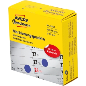 Kółka w dyspenserze trwałe 800szt. średnica 10mm niebieskie 3853 AVERY ZWECKFORM