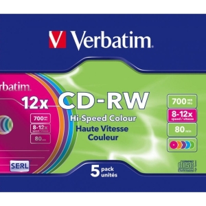 Płyta CD-RW VERBATIM SLIM Kolor 700MB x12 43167