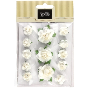 Kwiaty papierowe z łodyżką białe RÓŻE (13) 252027 Galeria Papieru