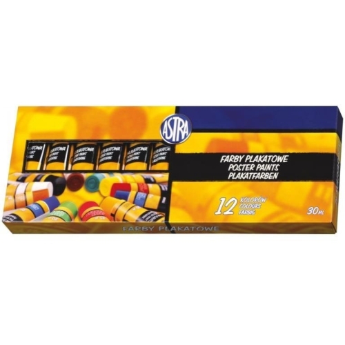Farby plakatowe w tubkach szkolne 12 kolorów 30ml 83110901 ASTRA
