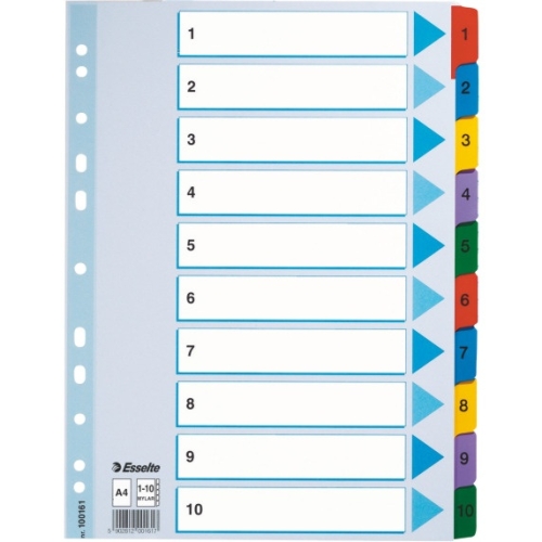 Przekładki kartonowe MYLAR A4 1-10 białe 100161 ESSELTE