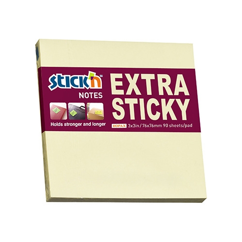 Notes samoprzylepny EXTRA STICKY 76x76 żółty pastel 90k STICK`N 21660