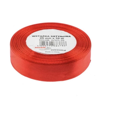 Wstążka satynowa 25mm/32m j.czerwony 26 BREWIS