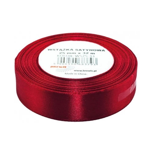 Wstążka satynowa 25mm/32m c.czerwony 33 BREWIS