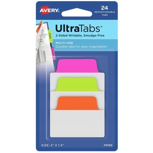 Zakładki indeksujące samoprzylepne 50,8x38,1mm przezroczyste z neonową zakładką Ultra Tabs 74753 AVERY ZWECKFORM