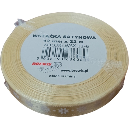 Wstążka satynowa Boże Narodzenie 12mm/22m złota WSX12-6 BREWIS