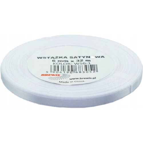 Wstążka satynowa 6mm/32m biała ws6-1 BREWIS