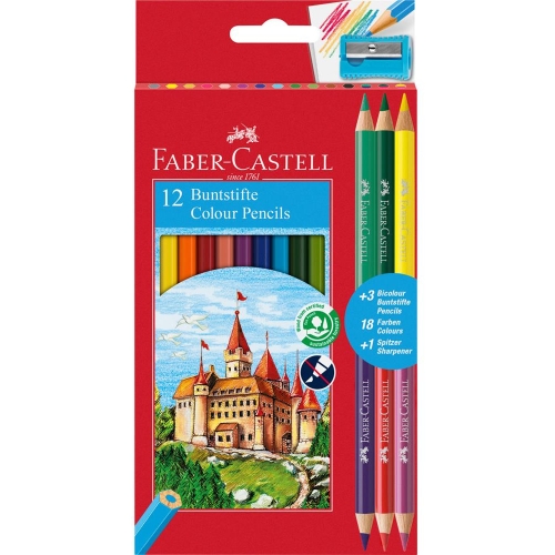 Kredki ZAMEK 12kol +3kredki dwustronne + temperówka 110312 FC FABER CASTEL