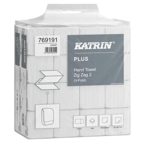 Ręcznik ZZ F-FOLD KATRIN Plus biały 207x230mm 2 warstwy celuloza (16x190=3040 listków) 769191