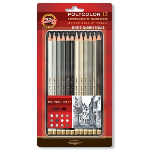 Kredki POLYCOLOR 12 szt szarości 3822/GR KOH-I-NOOR