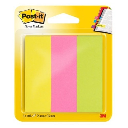 Znaczniki samoprzylepne POST-IT 26x76mm 671/3 neonowe 3x100 3M