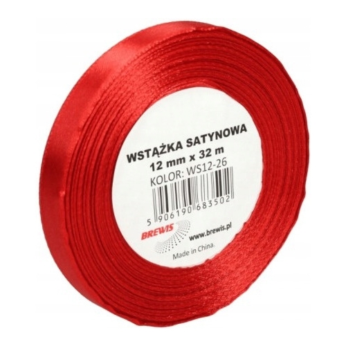 Wstążka satynowa 12mm/32m czerwona WS12-26 BREWIS