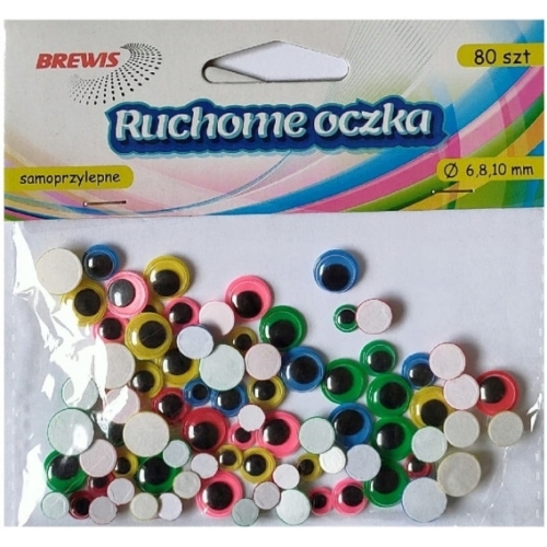 Oczka ruchome okrągłe samoprzylepne 6,8,10mm (80 sztuki) RO20 BREWIS