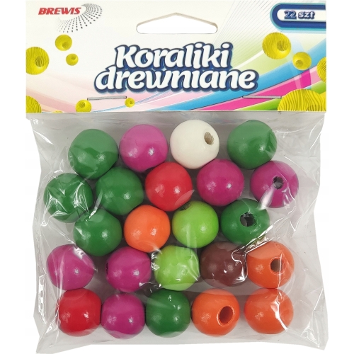 Koraliki drewniane 16mm mix kolorów (22 sztuk - 29g) KD16-2 BREWIS