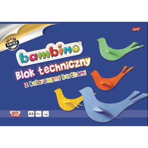 Blok techniczny A3 10k kolorowe kartki złota i srebrna BAMBINO