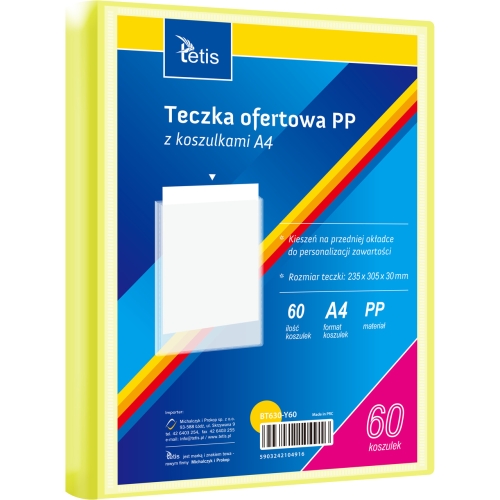 Teczka ofertowa A4 PP 60 koszulek ŻÓŁTA BT630-Y60 TETIS